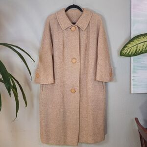 Vintage Crestmoor 50s 60s Tweed Mod Retro Coat With Oversized Buttons 3/4 Sleeve